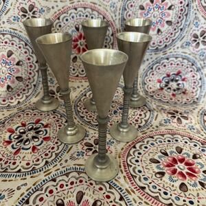 Vintage Art Deco Gunnar Havstad Pewter Cordial Wine‎ Cups Glasses MCM Barware